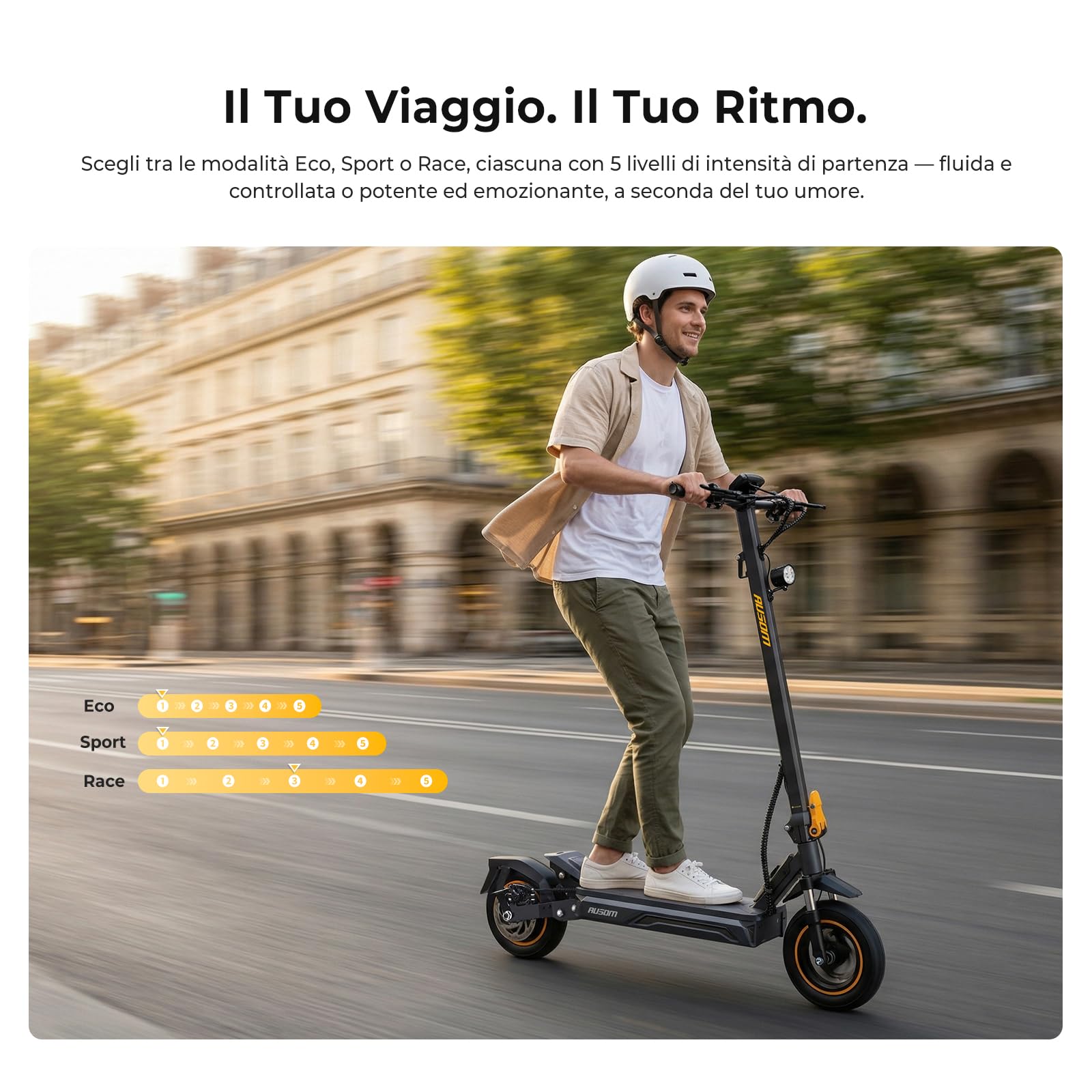 Monopattino Elettrico, Ausom K20/K20 Pro, 90KM /70KM Autonomia, Sospensione ShocFree, Pneumatici 10" Antiforatura, Freni a Disco+E-ABS