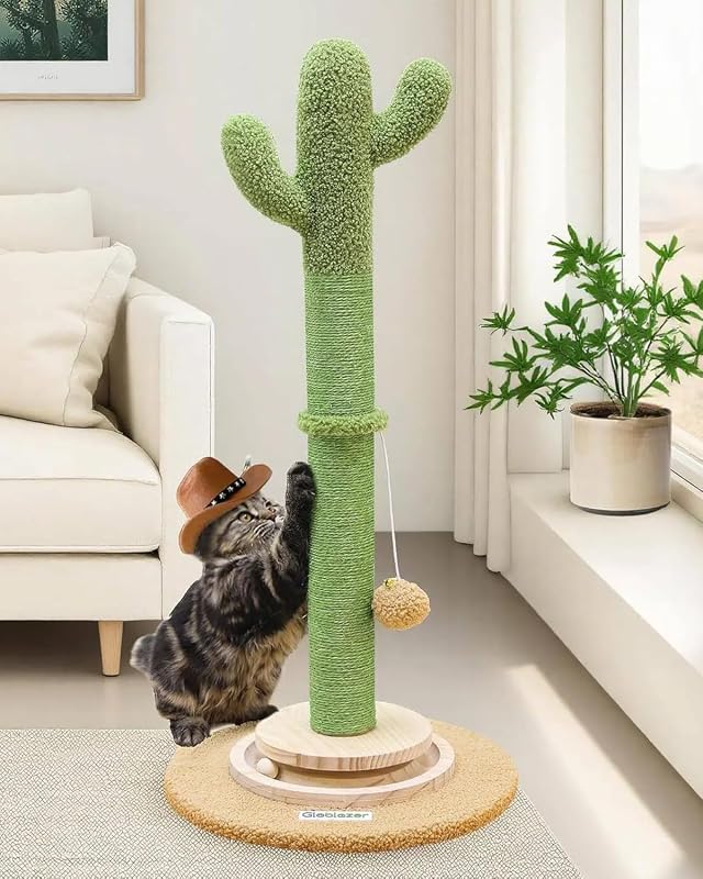 Arranhador para gatos em formato de cacto com sisal e brinquedo de bola Globlazer SC30, 77,98 cm