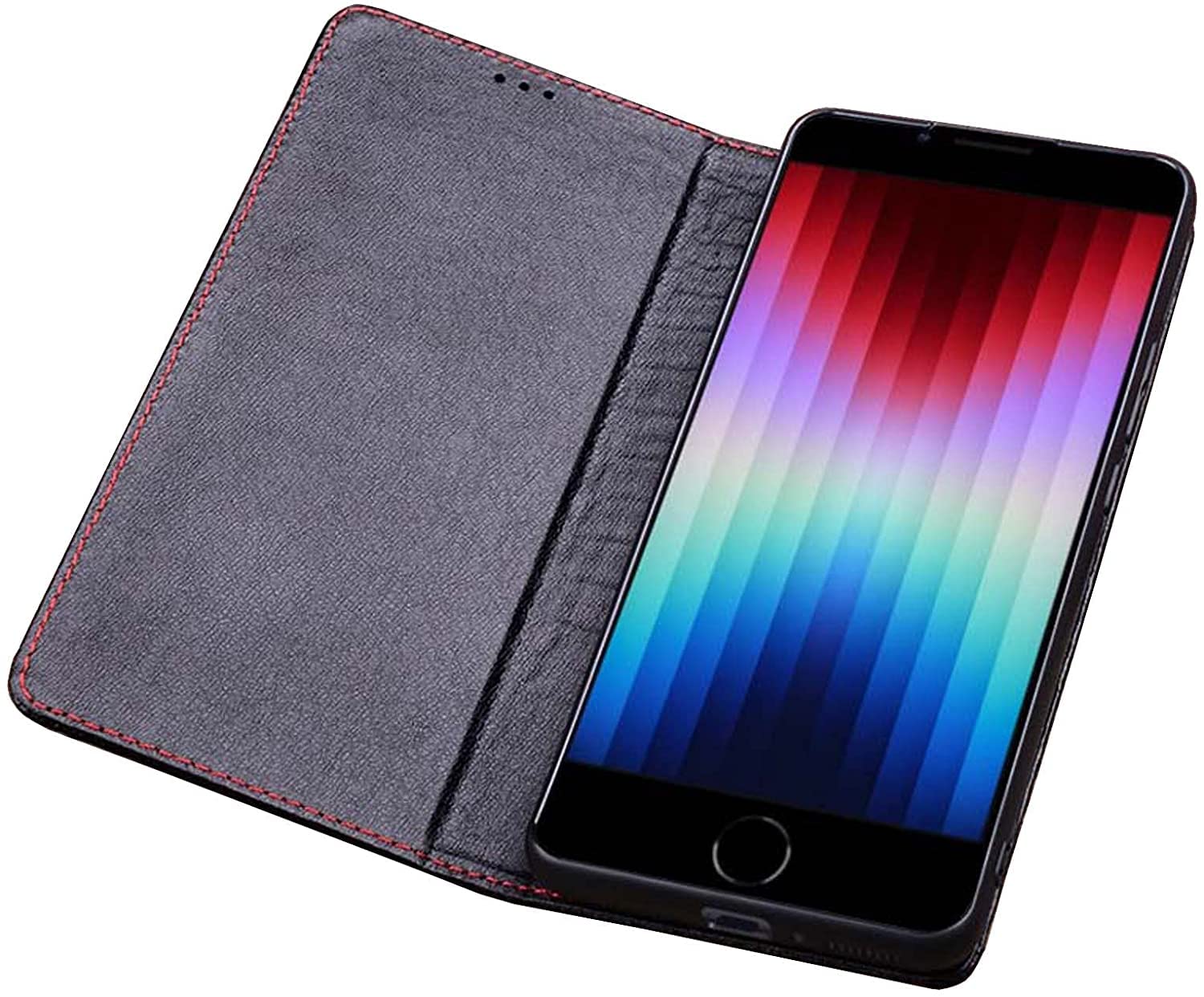 Étui en cuir véritable Lychee pour Apple iPhone SE 2022 gris durable