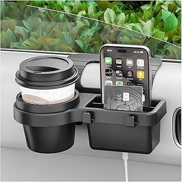 Car Window Multifunctional Storage Organizer, Vehicle Door Side Hanging Storage Rack with Cup Holder, Auto Window Mount Organizer for Cell Phone Earphone Key Water Cup