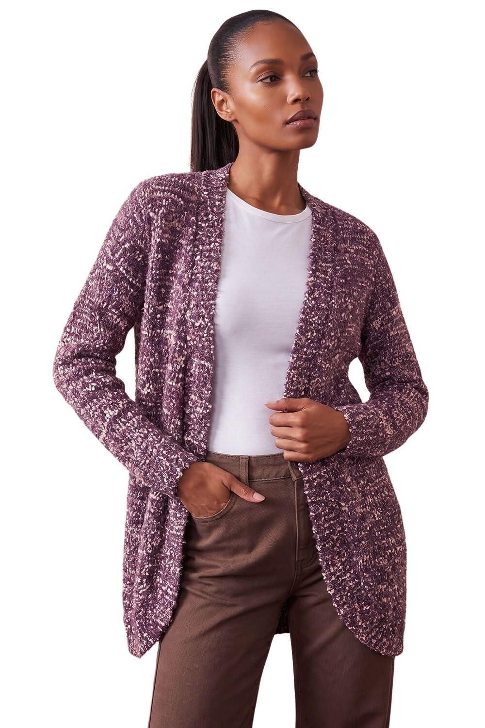 Roman Women's Mauve Speckled Popcorn Knit Cardigan Size 20