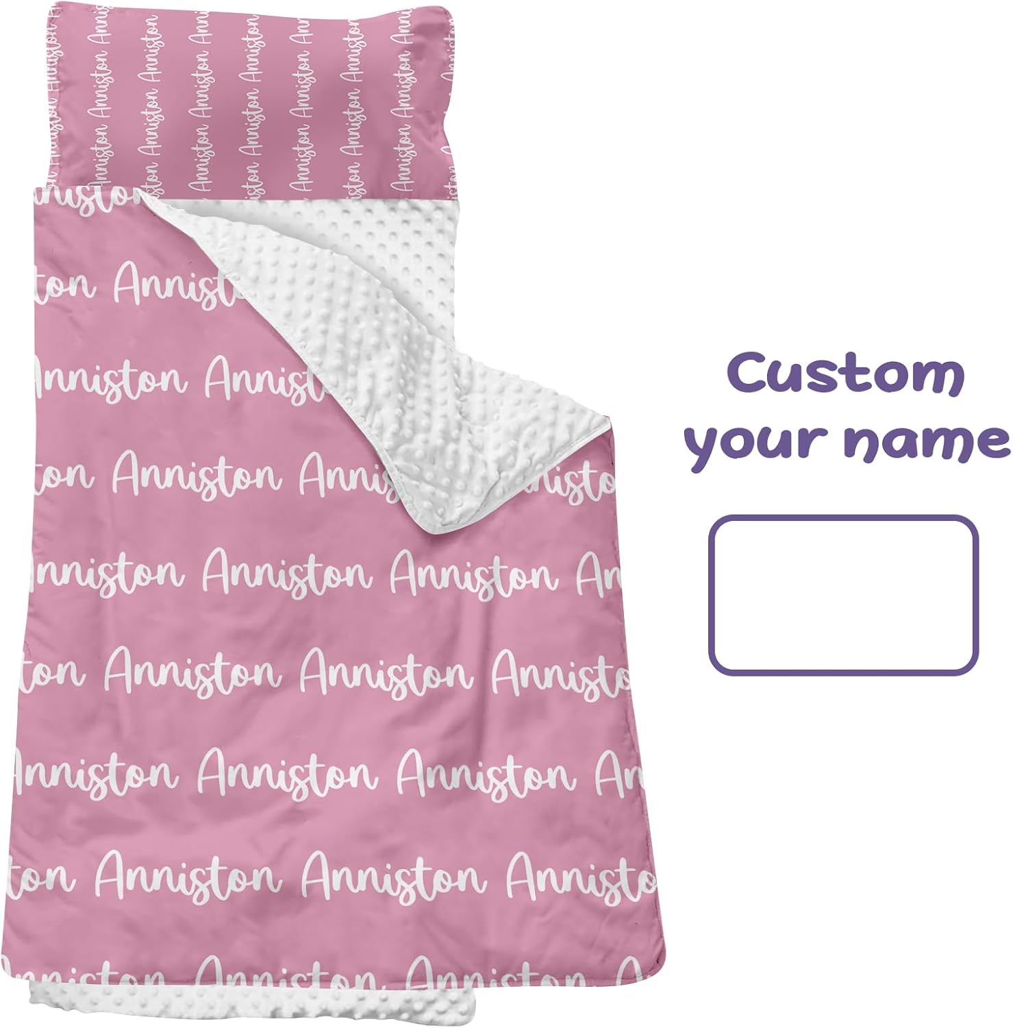 Toddler Nap Mat for Daycare, Personalized Kids Sleeping Bag with Pillow and Blanket, Portable Kindergarten Nap Mat with Custom Name, Preschool Travel Camping, Pink & White