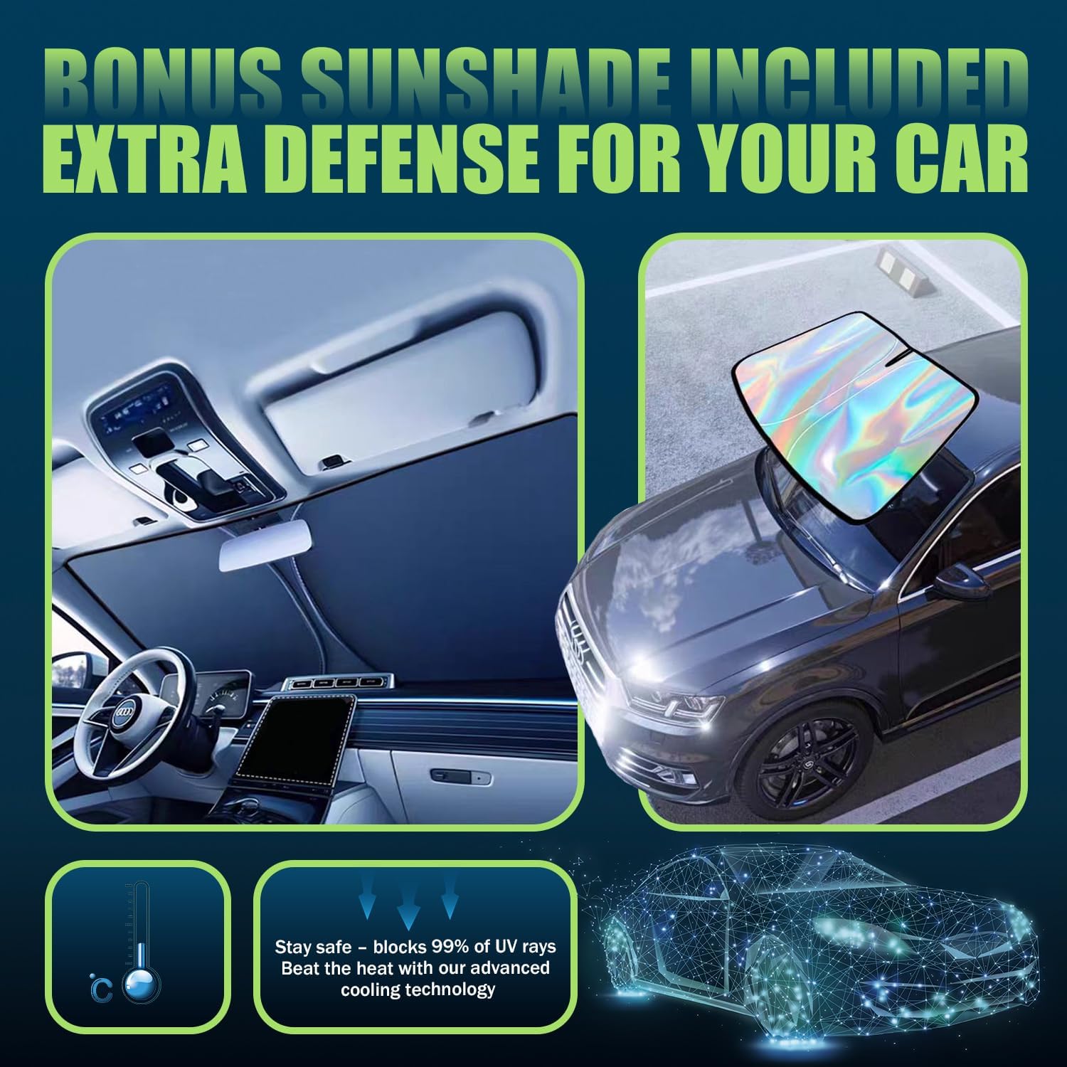 Hail Protector SUV Car Cover, Anti Hail Thickened Multi-Layered EVA Car Cover Waterproof All Weather Protection with Car Sun Visor, Outdoor Hail Protection Cover, Fit SUV Jeep-Length 192-201 Inch.