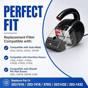 97D5 Filter Compatiable with Bis-sell Cleanview Pet Hand Vac Filter | Multi-Level Filter Replaces 203-1432 2031432 203-7416 2037416, Compatible with Bissell CleanView Pet and Hand Vac (4 Pack)