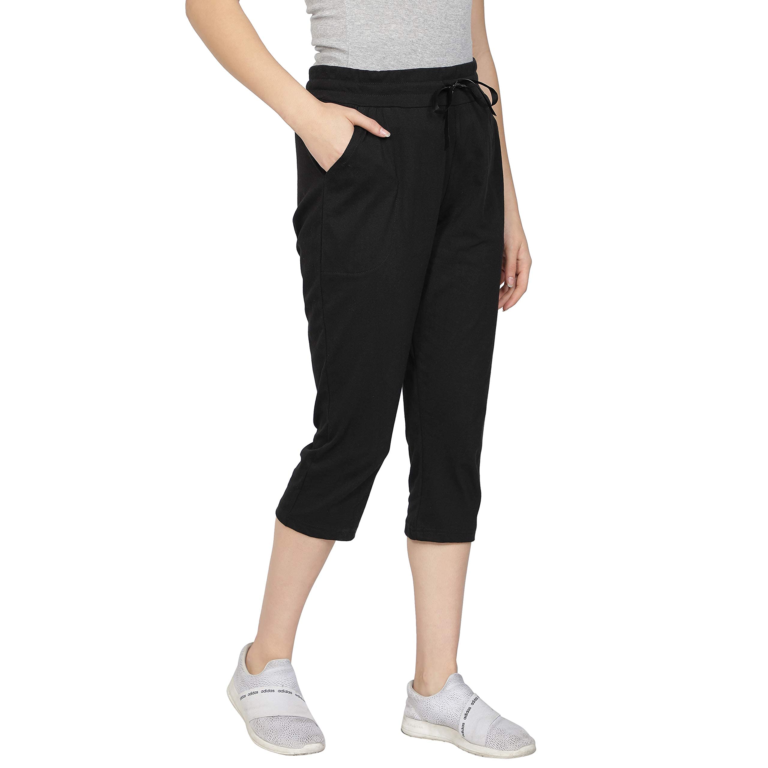 Club A9 Womens Regular Fit Solid Cotton Capri Pant, Soft & Comfortable, Stylish Design, Ideal for Casual Outings | Medium | Black 2