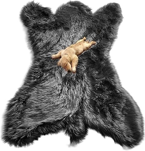 Alfombra de oso de piel sintética suave, color blanco, negro o marrón, alfombra de oso sierra, sala de estar, dormitorio, cabaña de troncos,