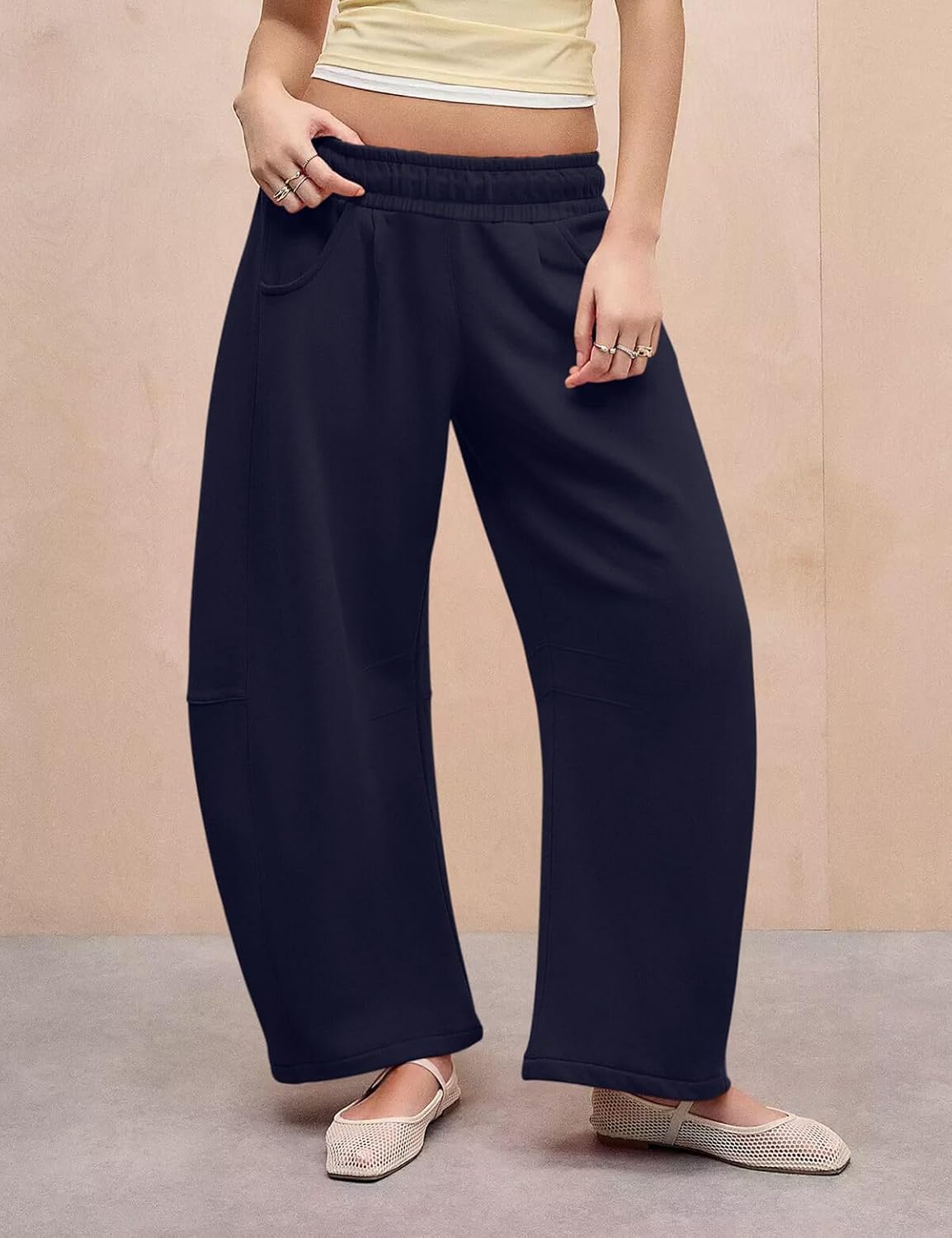 Womens Barrel Ankle Sweatpants Fleece Lined Baggy Sweat Pants Interior Drawstring Trousers with Pockets - Image 3