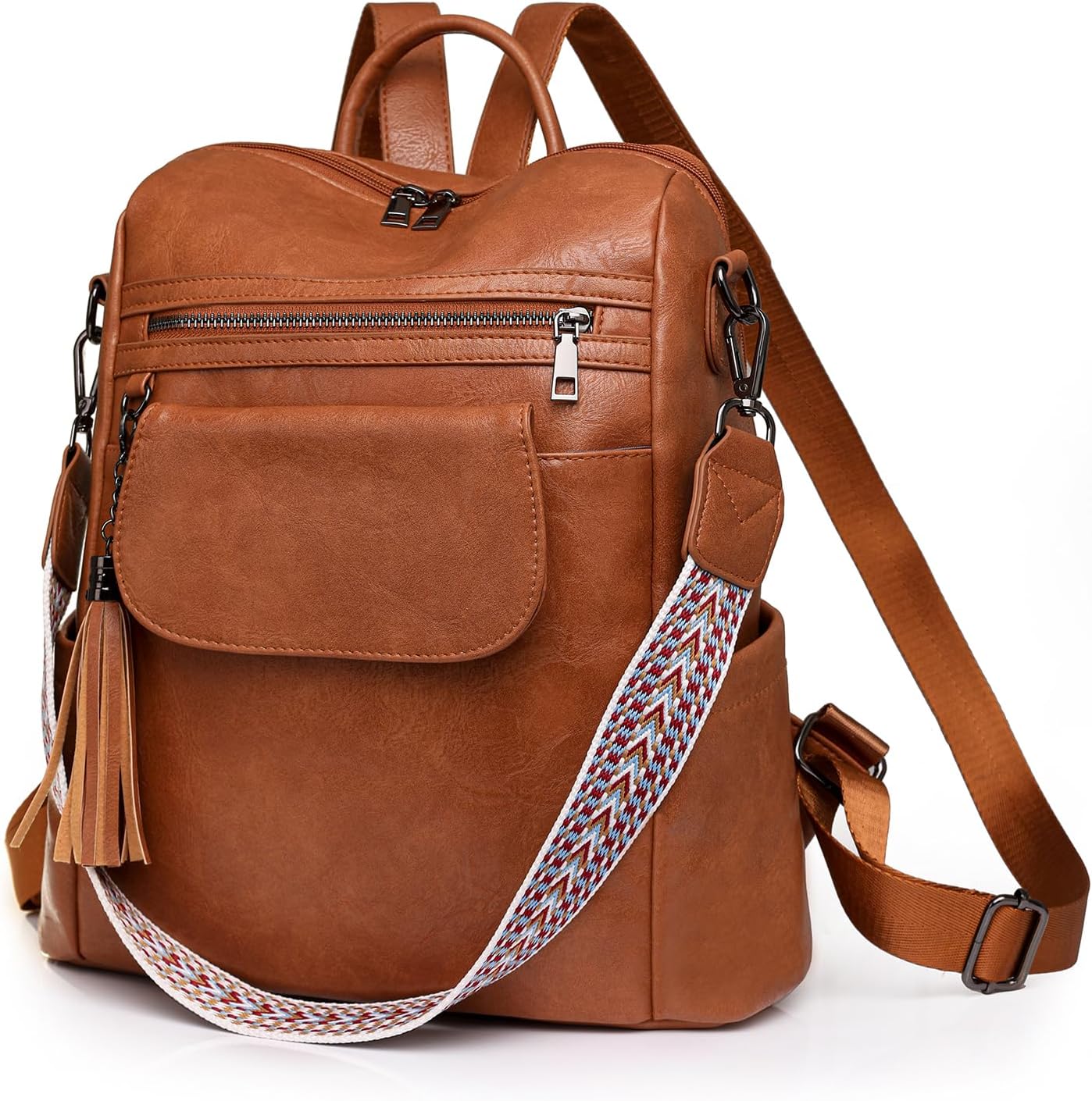 Zaino Donna Elegante in Pelle, Borsa Antifurto Impermeabile Daypack Moderno per Viaggio, Lavoro, Scuola - Cuoio con Tasche Multiple