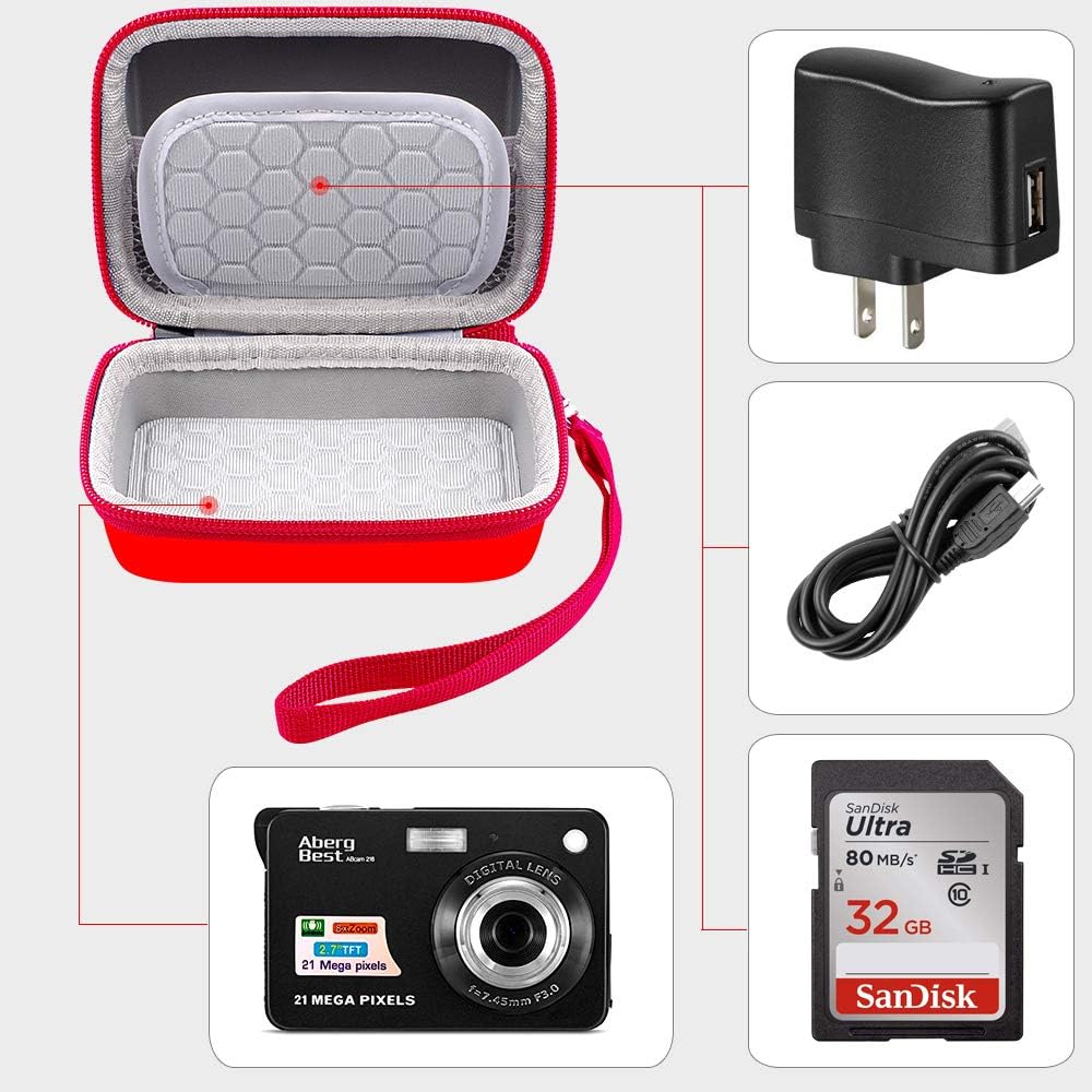 Carrying & Protective Case for Digital Camera, AbergBest 21 Mega Pixels 2.7" LCD Rechargeable HD/ Kodak Pixpro/ Canon PowerShot ELPH 180/190 / Sony DSCW800 / DSCW830 Cameras for Travel - Red : Electronics