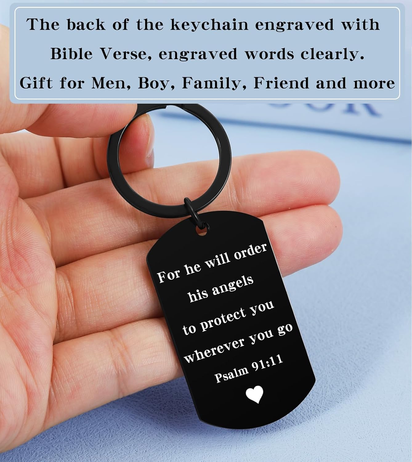 Christian Gifts for Men Boys, Bible Verse Dog Tag Cross Keychain for Birthday Christmas, First Communion Baptism Gifts