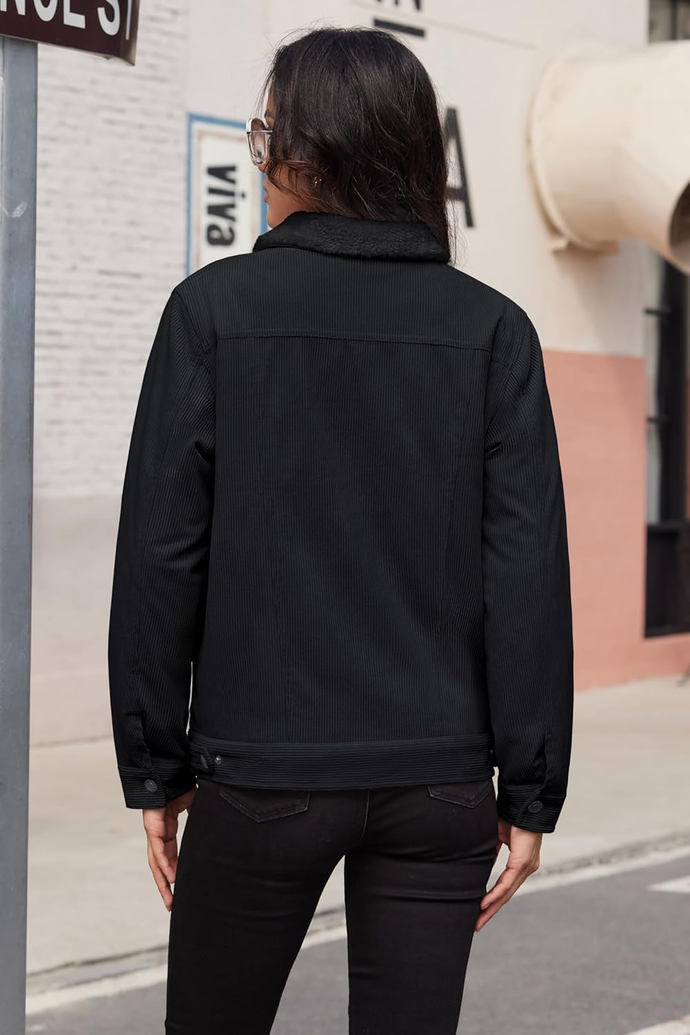 MAGCOMSEN Women's Corduroy Jacket Sherpa Fleece Lined Warm Winter Coat Button Down Casual Jacket with Pockets - Image 3