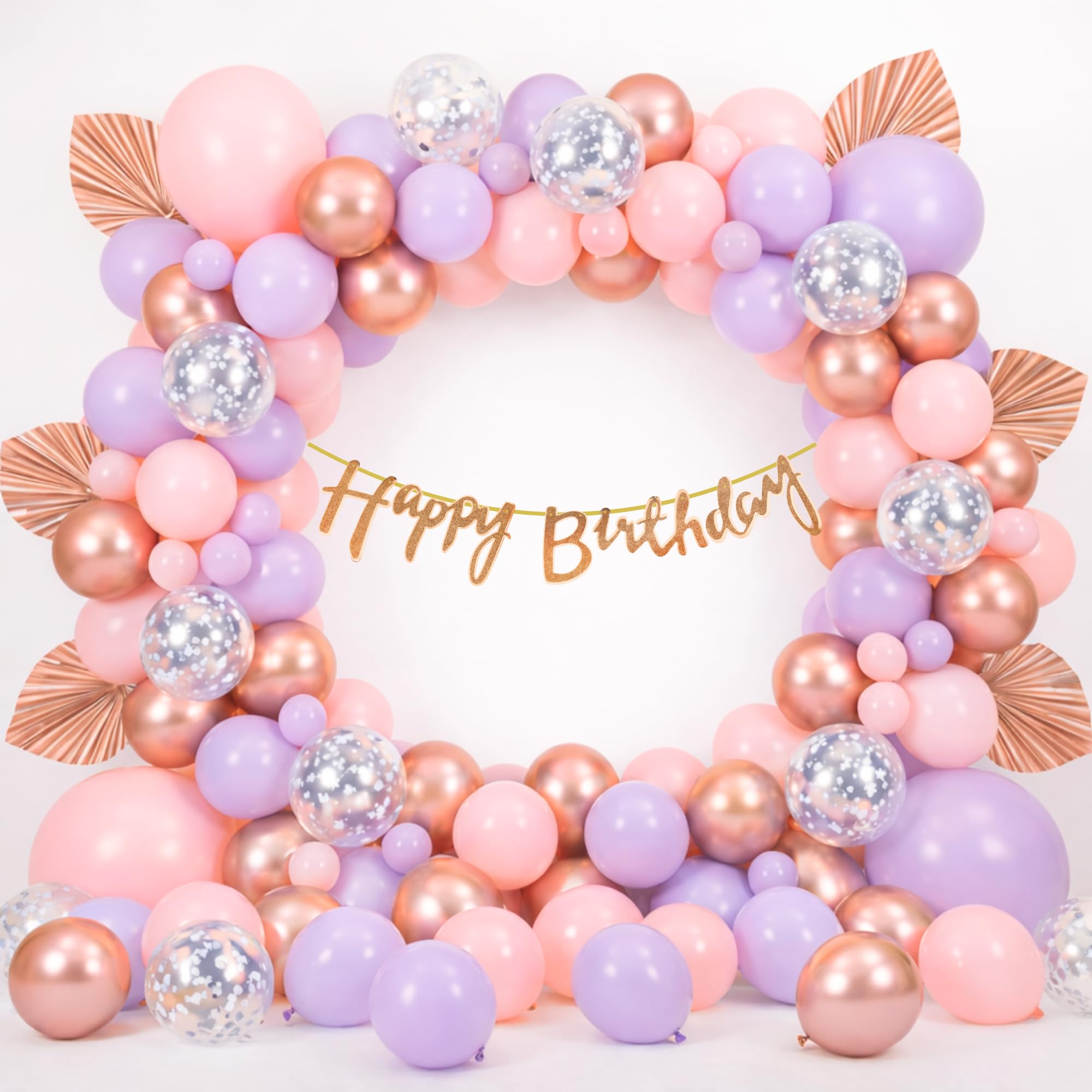 Happy Birthday Decoration Kit for Kids Men Women Tweens Home Terrace Table Year With 30 Pcs Pink Purple Rose Gold Balloons 1 Pcs Rose Gold Happy Birthday Cursive Banner Items Set Combo-image-37