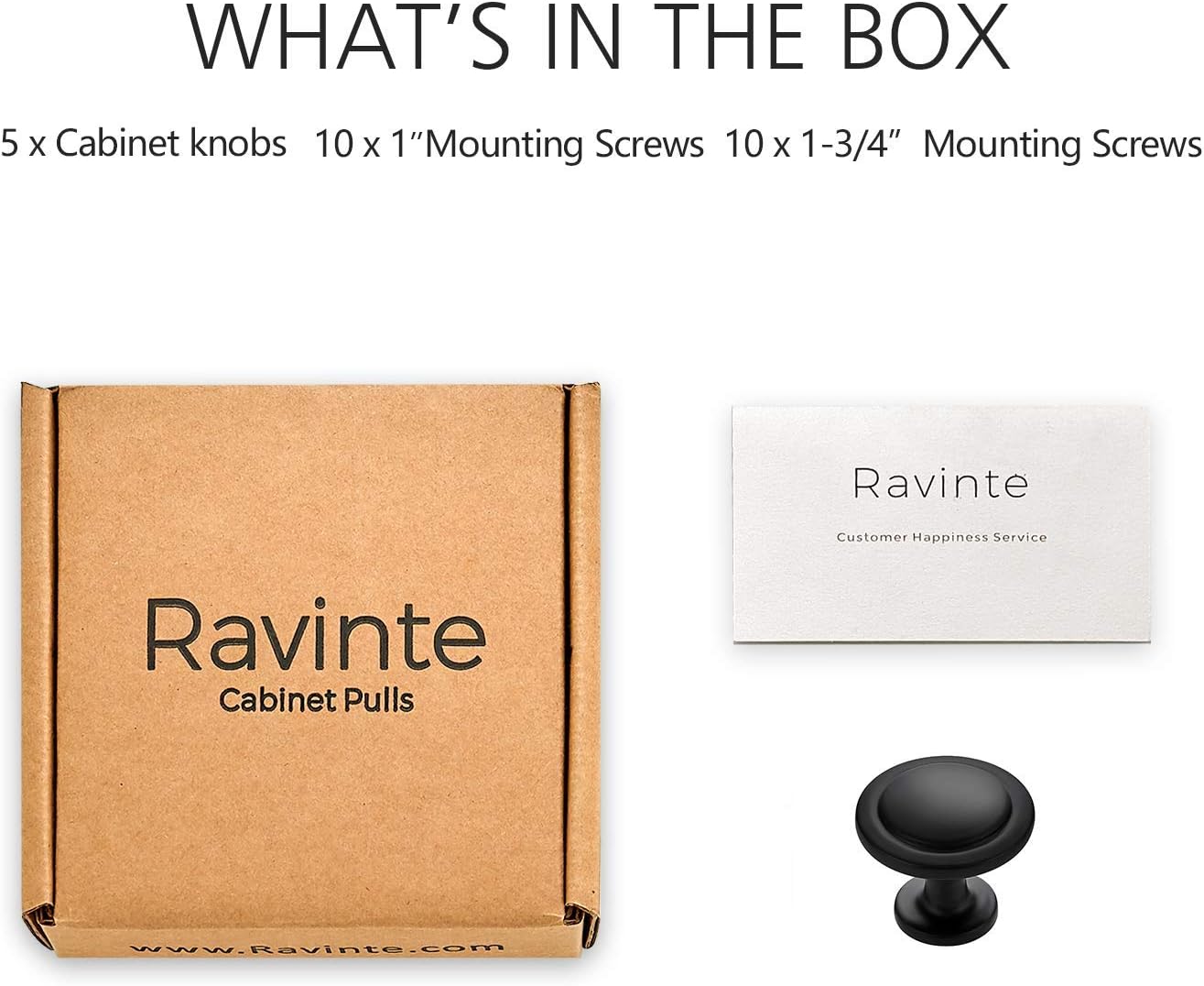 Ravinte 5 Pack 1-1/4 inch Kitchen Cabinet Knobs Drawer Knobs &10 Pack 3" Drawer Pulls Flat Black Cabinet Cup Pulls