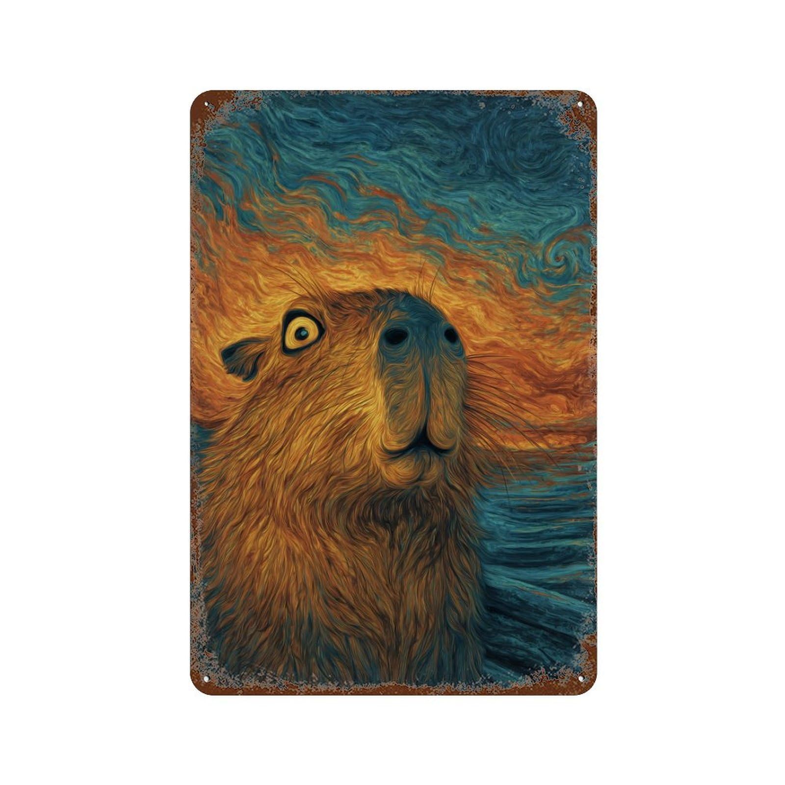 Amazonian Capybara Portrait Aged Metal Wall Plaque 11.8"x7.9", Industrial Home Decor for Garage, Pub Or Kitchen