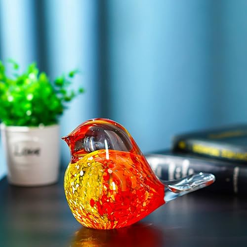 Miniatura 6 de QFkris Figura de pájaro de vidrio soplado de 7 pulgadas, coleccionables, hecha a mano, papel, papel, arte de vidrio, escultura de animales,