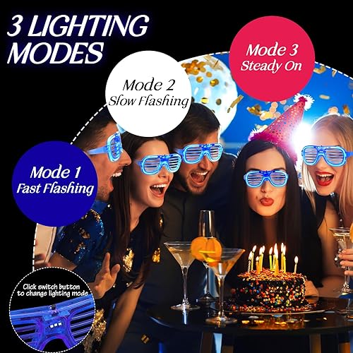 Miniatura 3 de Gafas LED iluminadas, 3 modos intermitentes que brillan en la oscuridad, suministros de fiesta brillantes para niños y adultos