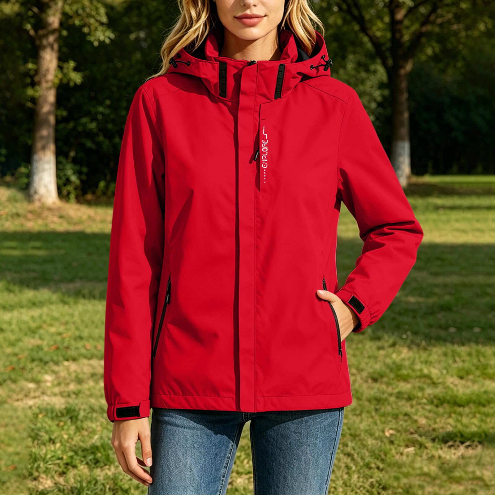 Générique Impermeable Femme Veste de Pluie Parka avec Capuche Manteaux Coupe Vent Manteau Léger Classique Outwear Randonnée Veste D'Extérieur Blouson Softshell Montagne Jacket