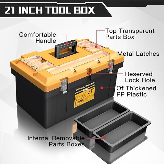 AIRAJ 4 In 1 Tool Box Set, Portable Tool Storage Box, 15