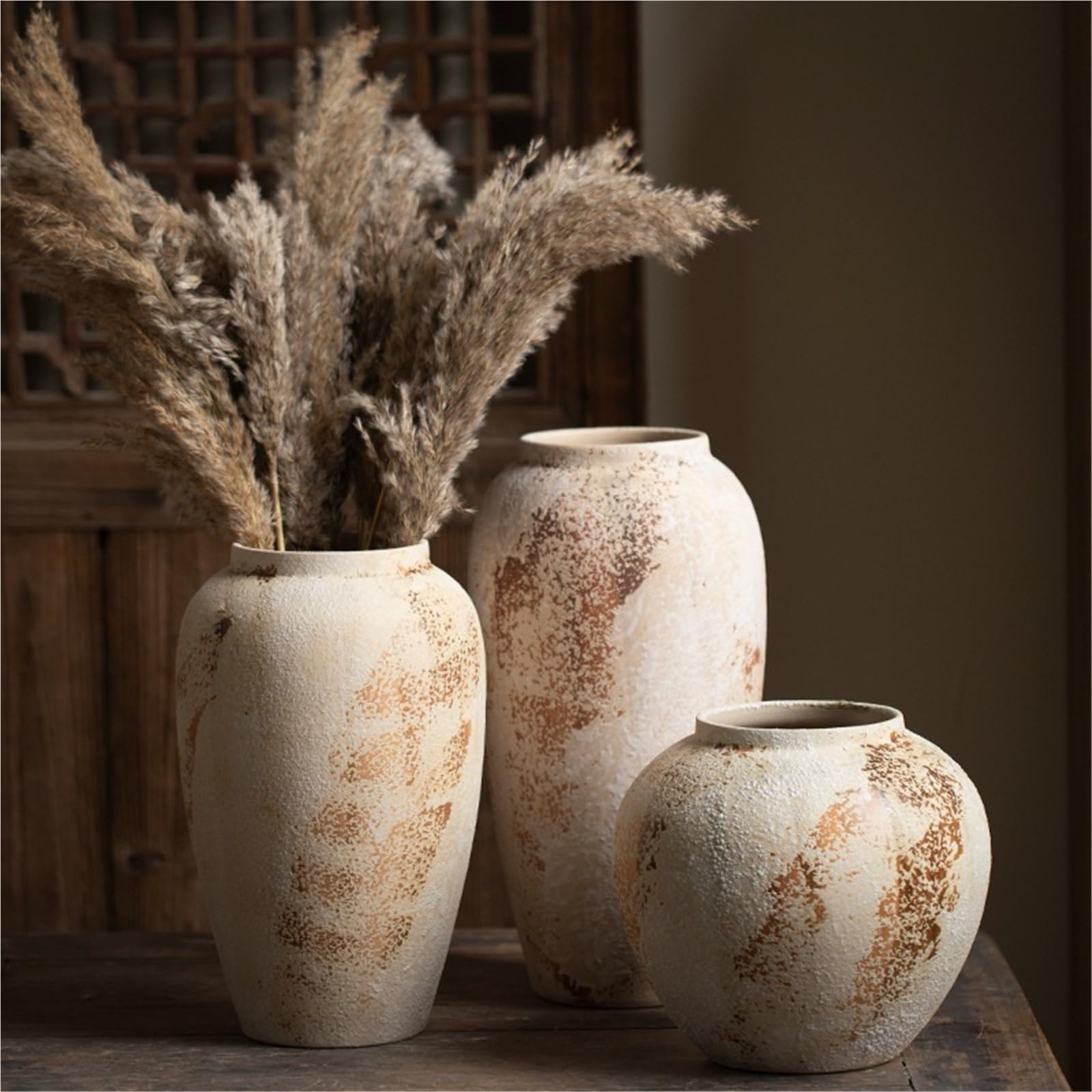 Rustikale Blumenvase aus Keramik im Bauernhausstil, Moderne Boho-Dekoration für Wohnzimmer, Schlafzimmer, Wabi-Sabi-Stil