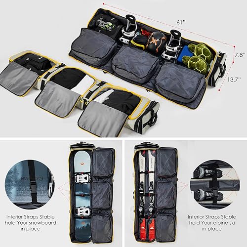 Miniatura 4 de XCMAN Bolsa acolchada de snowboard de longitud ajustable de 63 a 75 pulgadas, bolsa acolchada para viajes aéreos