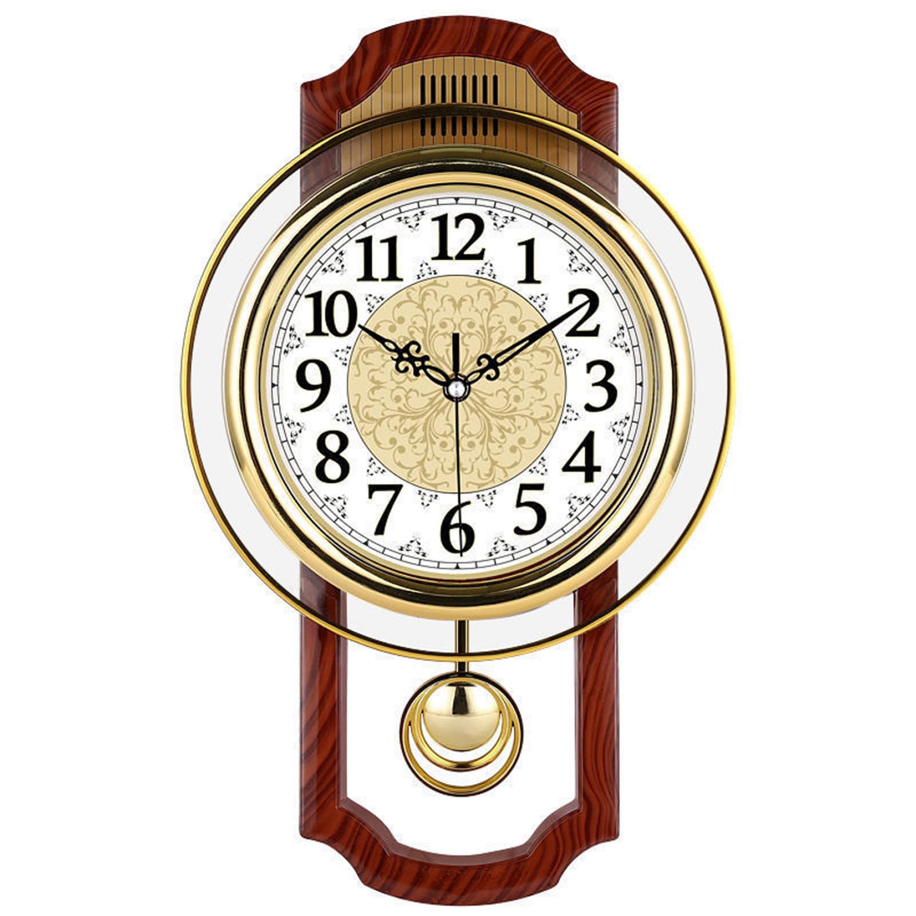 Tsawntd Brown Wall Clocks Pendulum Wall Clock, Clock Quiet-Ticking Quartz Movement For Living Room & Bedroom, Square Woodgrain Design
