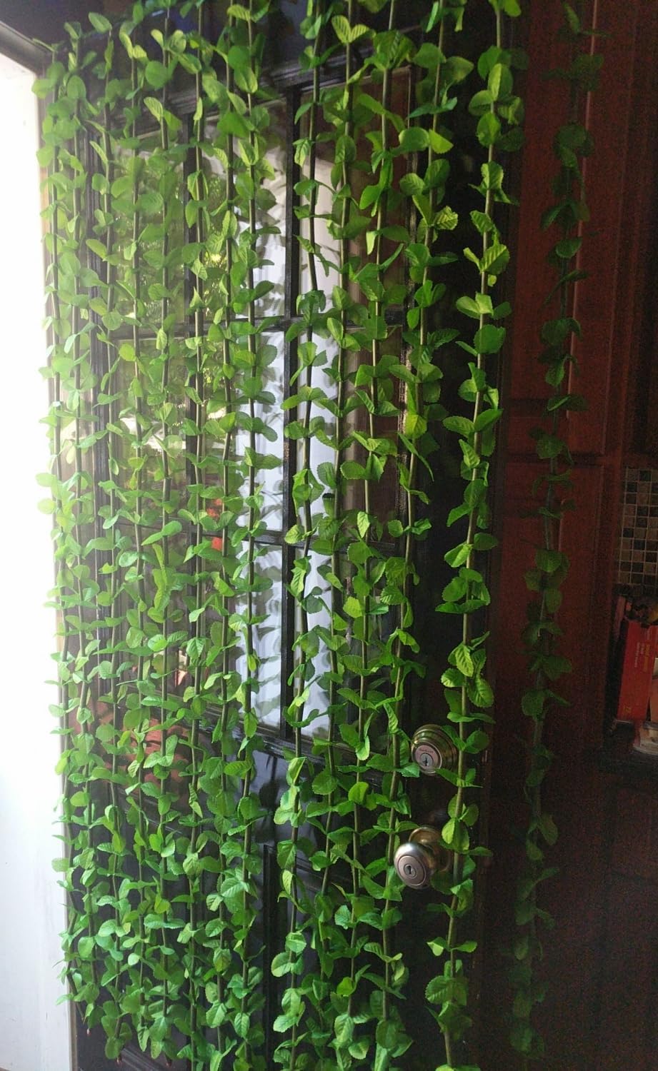 FlavorThings Tropical Flower Curtain Fabulush Fabric Flowers Beaded Bamboo Curtain or Doorway Room Divider Party Wedding Kids Bedroom Decorations- Green Leaves with Green Beads - Image 5