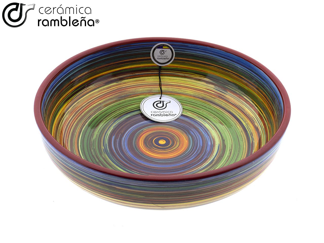 CERÁMICA RAMBLEÑA | Insalatiera in Ceramica | Insalatiere Originali | Insalatiera Decorazione Rustica Ø 23 cm - Modello 16 | 100% Decorato a Mano in Spagna 23x23x5.5 cm