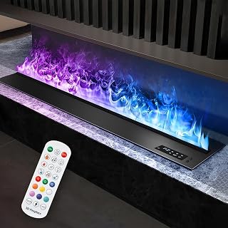 Water Vapor Fireplace Recessed Multicolour Realistic Atomized Flame, Electric Fireplace with Manual Water Control and Remote Control,with 5ft Power Cord,Size: L39.37 x W7.87x H8.27 in