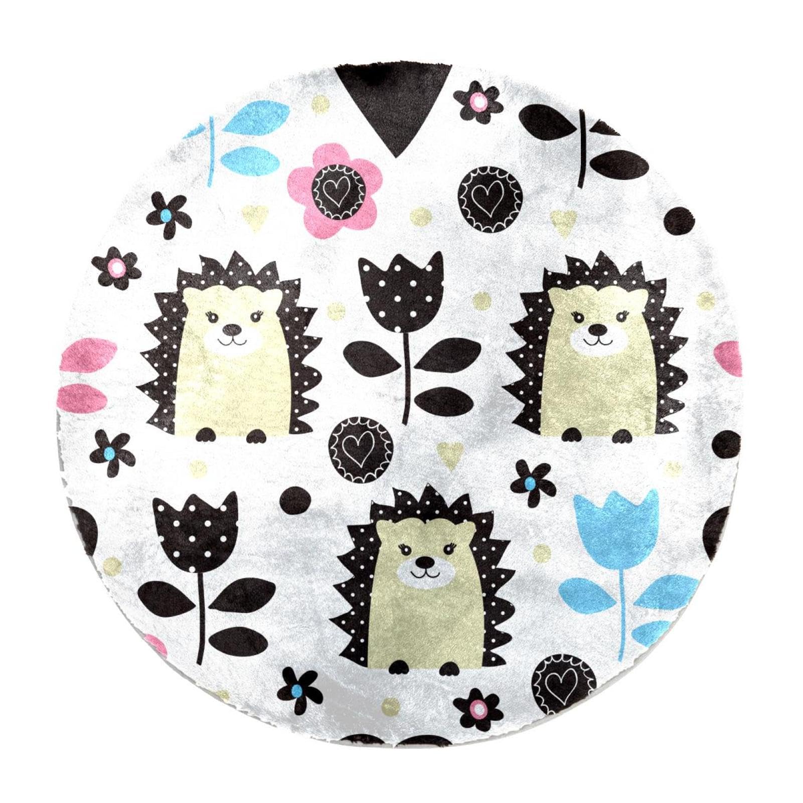 Tapis moderne à poils longs motif hérisson rond 120 cm pour salon