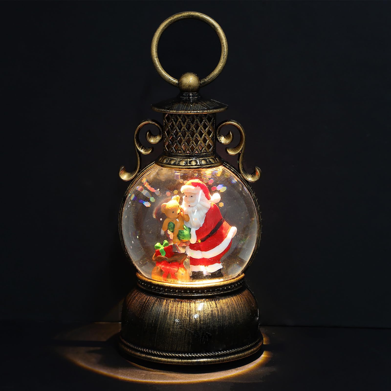 BESTonZON Bola de Nieve con Purpurina y Luz Musical en Forma de Muñeco de Nieve con Linterna para Decoraciones Navideñas Interiores y Celebraciones Familiares