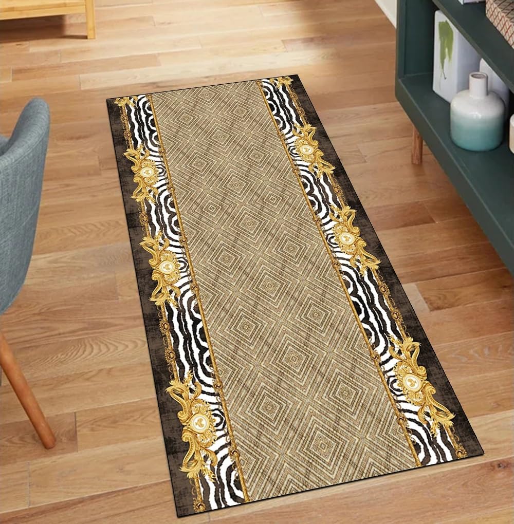Tapis de couloir lavable et antidérapant marron vintage 120x100 cm de cuisine