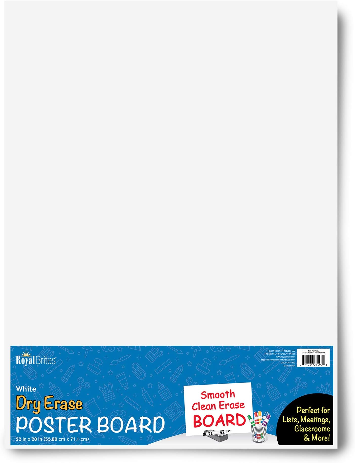 Royal Brites Dry Erase White Poster Board 22x28โ, Lightweight & Ideal for Classrooms, Offices, Arts & Crafts, 2-Sided Premium 22x28 Poster Board White, Pack of 15