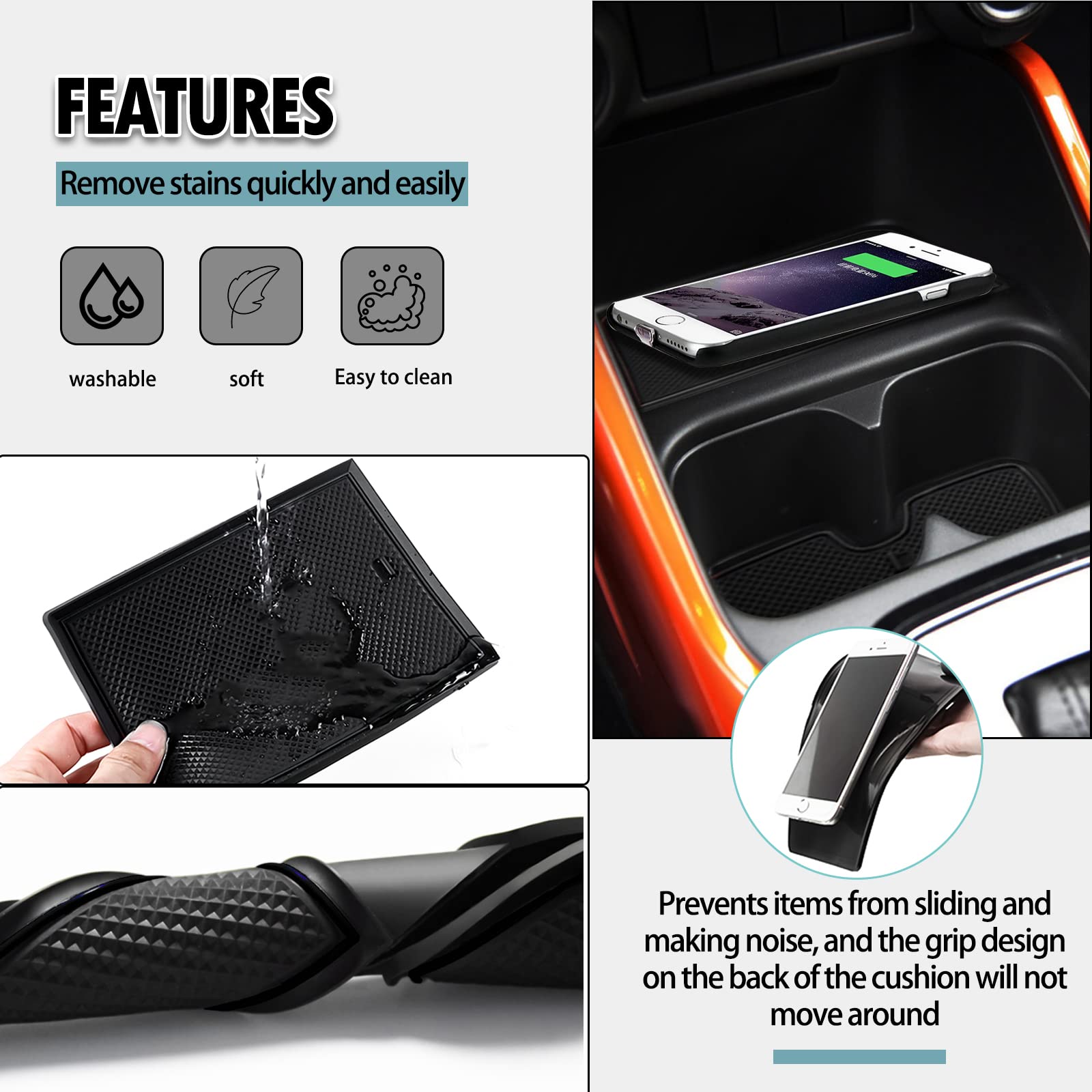 SHAOHAO Tappetini Compatibile con Suzuki Ignis 2016-2024 MF Anti-polvere antiscivolo Supporto tazza interno Tappetini Antiscivolo AntiGraffio in Gomma per Interni Accessori tappetino Suzuki Ignis nero
