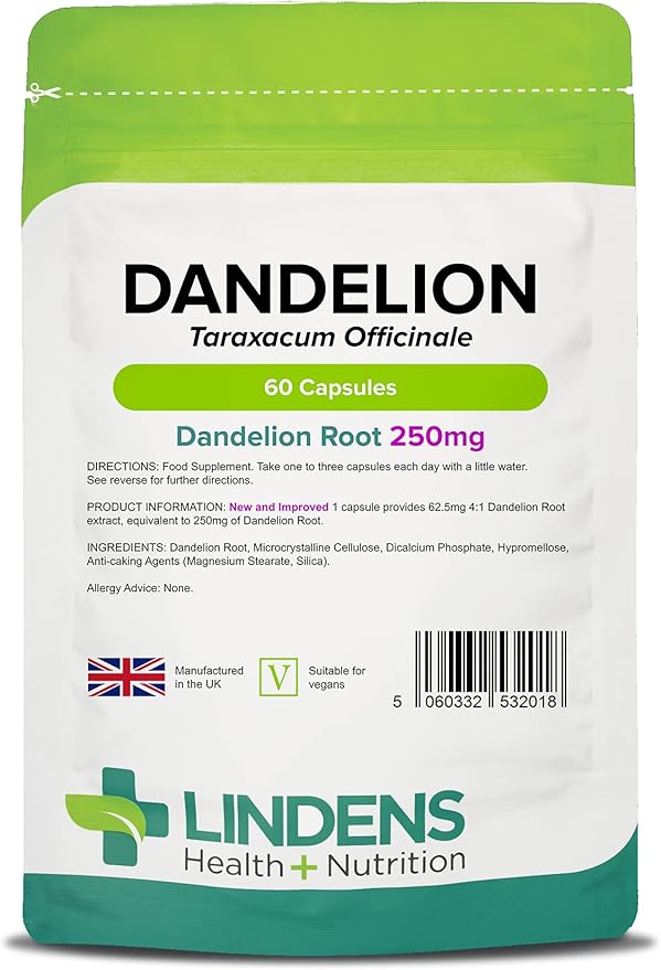 Lindens Dandelion 250mg 60 Capsules UK Made Water Retention
