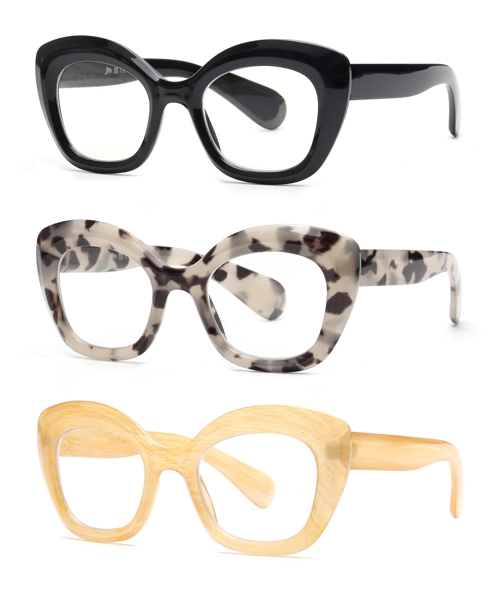 JM 3 Pack Cateye Reading Glasses, Blue Light Blocking Computer Reader for women men +4.0