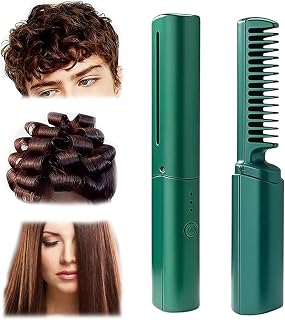 Ceramic Hairdressing Comb - Smooth, Frizz-Free Hair Anytime, Anywhere | Tame Frizz and Smooth Your Hair in Seconds,Mini Dual Purpose Curling Iron, Cordless 2-in-1 Touch-Up Combs (Green)