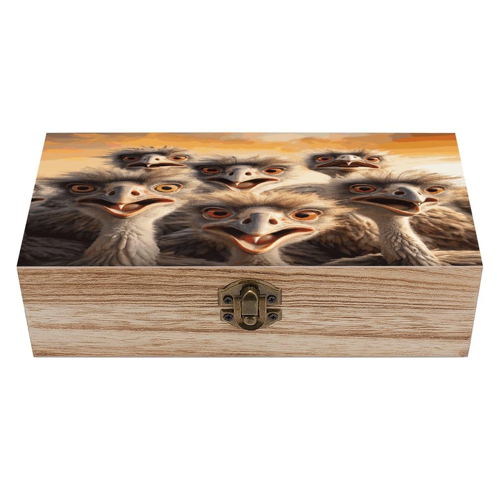 VstaDank A Flock of Ostriches Wooden Storage Box Wooden Keepsake Box with A Hinged Lid Fashion Memory Treasure Boxes Decorative Jewelry Case for Crafts Photo Home Decor Wood Gift Box