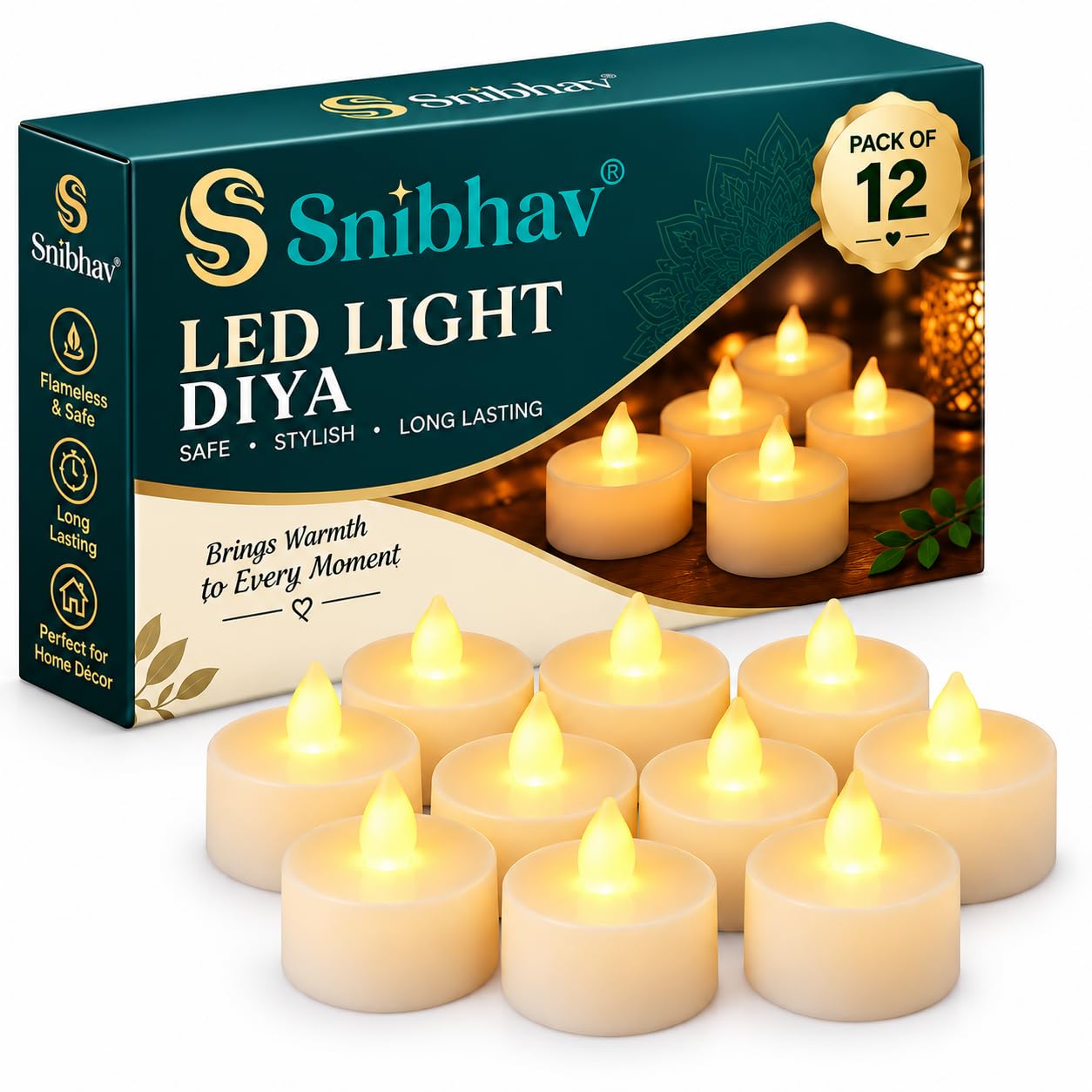 LED Tea Lights - Warm White Set of 12 -12
