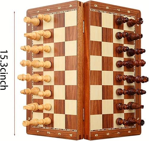 Miniatura 5 de Juego de ajedrez de lujo de 15 pulgadas, tablero de torneo plegable con caja de almacenamiento y 2 reinas adicionales, para adultos, principiantes y