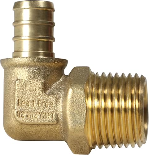 Miniatura 2 de 2 piezas de codo roscado NPT macho de 1/2 pulgada Pex x 1/2 pulgadas, montaje de engarce de latón de 90 grados, latón, puerto completo