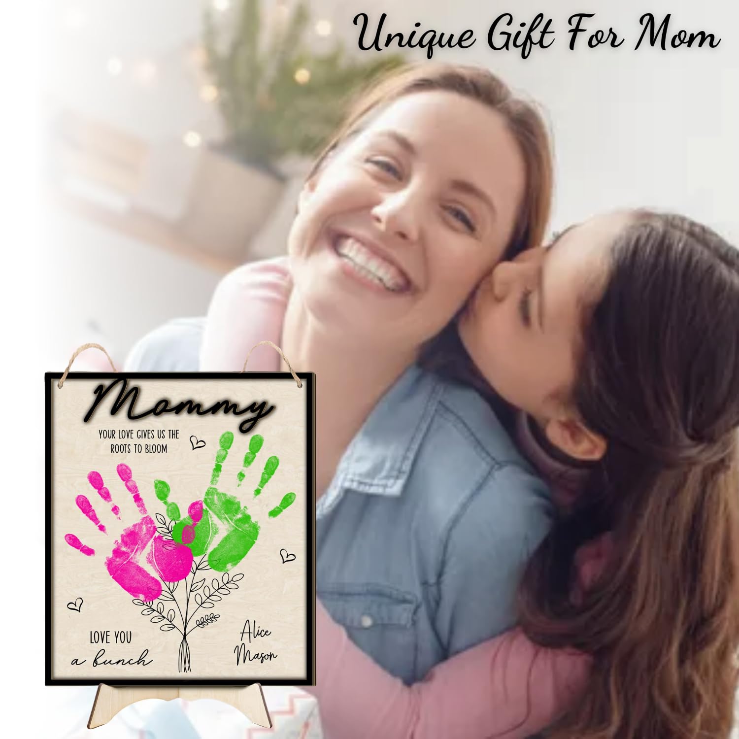 Handabdruck zum Muttertag, Geburtstag, Großeltern, Geschenk von Kindern, Kleinkind, Baby, Blumenstrauß, DIY-Geschenk für Mutter, Kinder, Kleinkind, Baby, Andenken, Ihre Liebe gibt uns Wurzeln zum