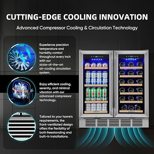 Miniatura 140 de Refrigerador de bebidas de 15 pulgadas, refrigerador de bebidas de 130 latas con puerta de vidrio y cerradura, compresor mejorado, bajo ruido
