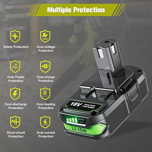 Miniatura 3 de Paquete de 2 baterías y cargador de 3.5Ah P107 para batería Ryobi de 18 V, compatible con Ryobi 18V ONE + P108 P107 P104 P105 P102 P103 cargador