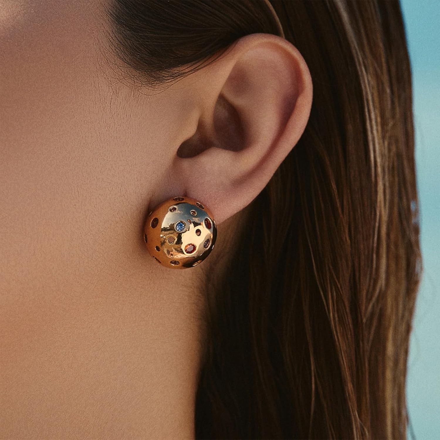 Chunky Gold Stud Earrings for Woman, Statement Geometric Vintage Earing Prom Holiday Accessories Fashion Jewelry Gifts - Image 2