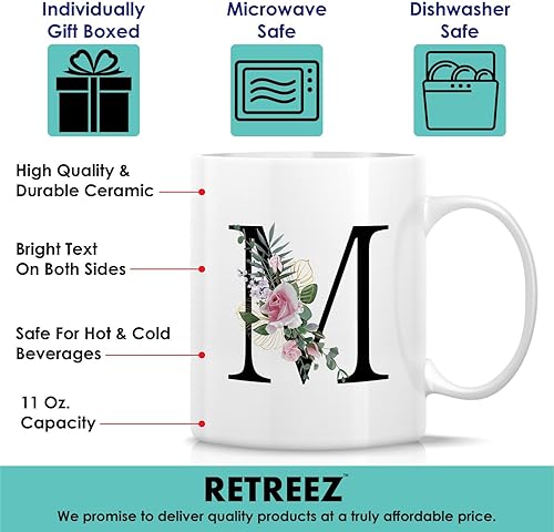 Miniatura 3 de Retreez Ramo botánico floral inicial A-Z con monograma del alfabeto, taza de café de cerámica de 11 onzas, regalo de agradecimiento de