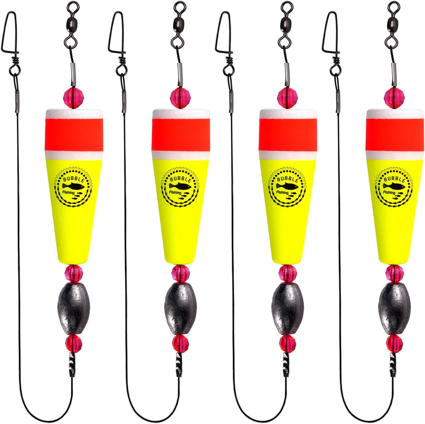 Fishing Floats Rigs Popping Corks for Saltwater Rattle Weighted Bobbers Fishing Tackle (4pcs, 2/3/4/5 in, Green/Yellow/Orange)