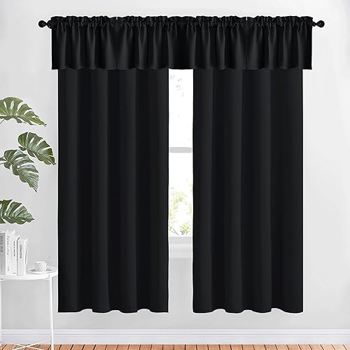 NICETOWN 2 paneles de cortinas opacas con ojales de 52 x 72 pulgadas de largo con 4 paneles de 42 x 16 pulgadas de largo, cenefas opacas para