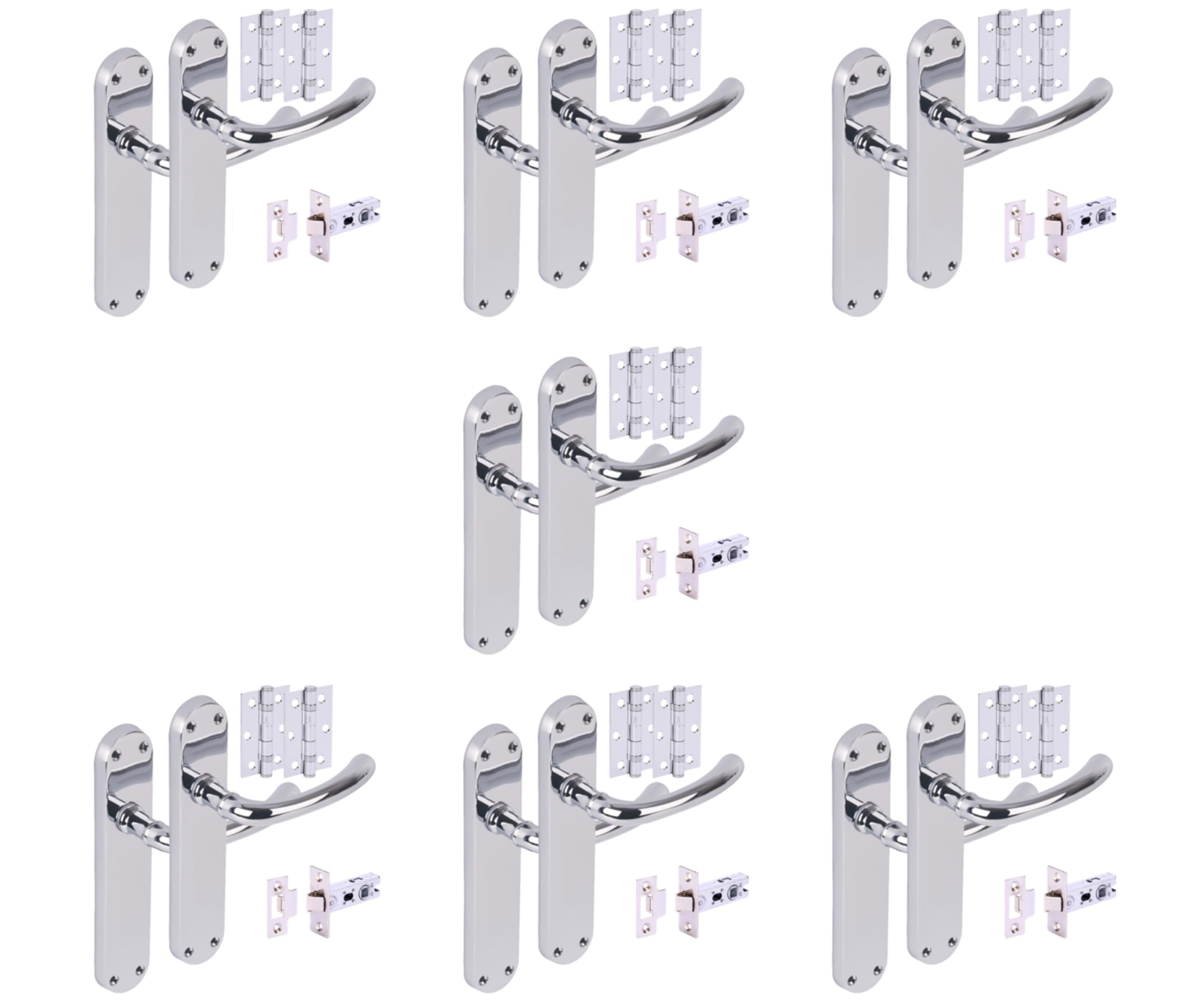 Hunta HANDLEZONE® 7 Sets Avis Internal Door Handles on Backplate Lever Latch Packs with Ball Bearing Hinges - Polished Chrome