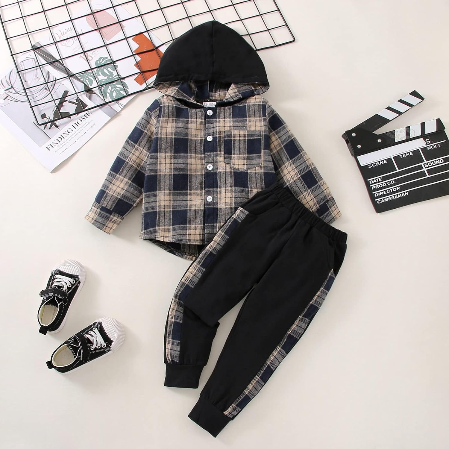 Toddler Baby Boys Clothes Plaid Shirt Tops Hoodied Long Sleeve Sweatsuit Pants Fall Winter Outfits 12M-6T - Image 4