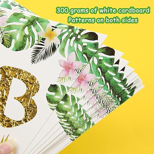 Miniatura 7 de Apol Juego de 2 decoraciones hawaianas para fiesta de cumpleaños, guirnalda de piña con bandera triangular, verde, cartulina, rectangular, guirnalda